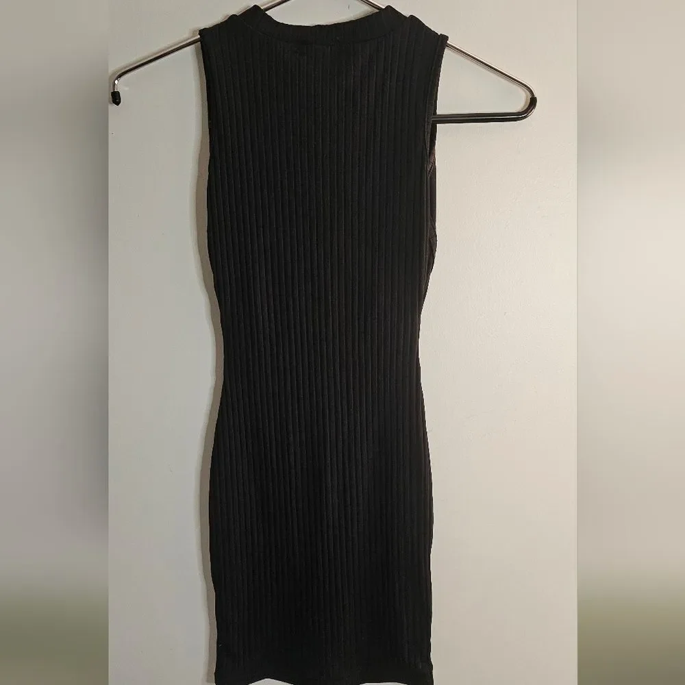 PrettyLittleThing Black Ribbed Mini Dress Size 6